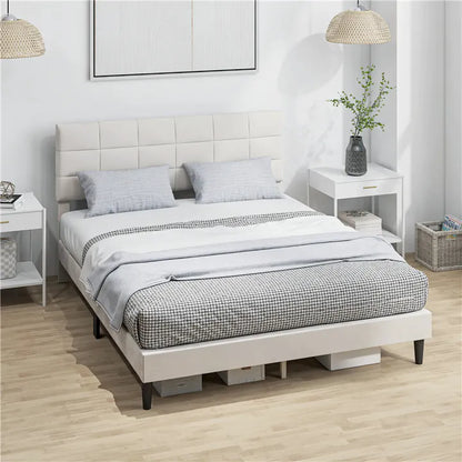Queen Size Bed Frame with Upholstered Headboard
