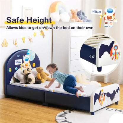 Kids Rocket Style Upholstered Platform Bed Frame