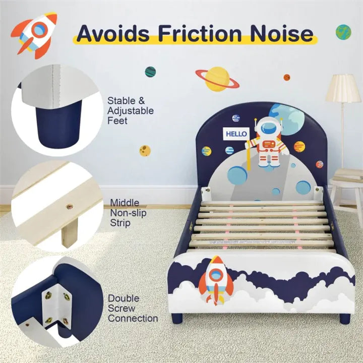 Kids Rocket Style Upholstered Platform Bed Frame