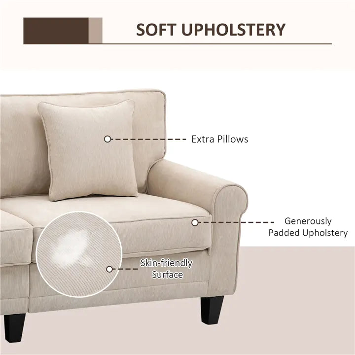 3-Seater Corduroy Sofa - Beige