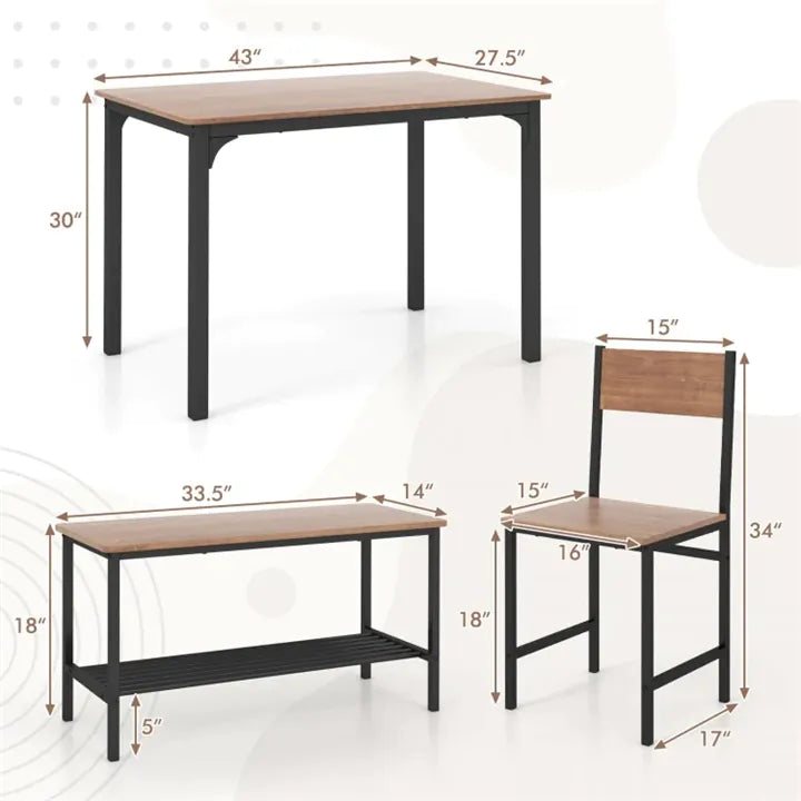 4 Pieces Rustic Dining Table Set