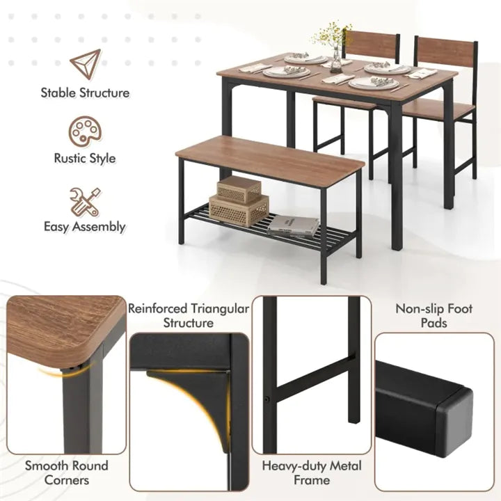 4 Pieces Rustic Dining Table Set