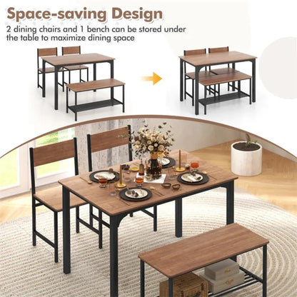 4 Pieces Rustic Dining Table Set