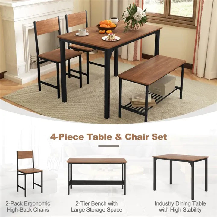 4 Pieces Rustic Dining Table Set