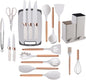 19 Piece Silicone Kitchenware Utensil Set Silicone Kitchen Utensils Set Heat Resistant Non-Stick Cooking Tool with Wooden Handles Silicone Cookware Set