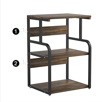 Large Printer Stand with 3-Tier Wood Storage Shelves -Multi-Purpose Desk Organizer- for Printer Scanner Fax Home Office Use with Wheels (Rustic Brown)