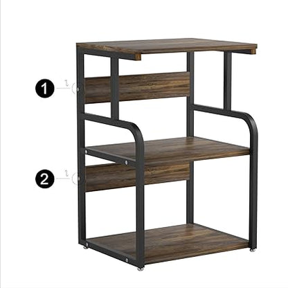 Large Printer Stand with 3-Tier Wood Storage Shelves -Multi-Purpose Desk Organizer- for Printer Scanner Fax Home Office Use with Wheels (Rustic Brown)