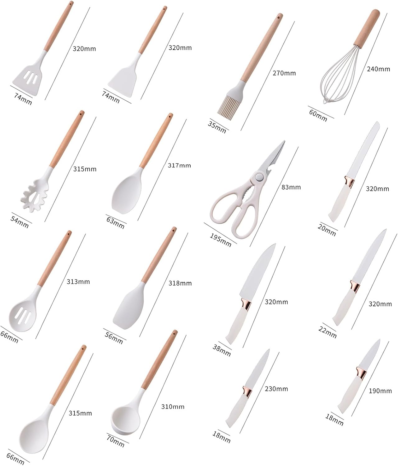19 Piece Silicone Kitchenware Utensil Set Silicone Kitchen Utensils Set Heat Resistant Non-Stick Cooking Tool with Wooden Handles Silicone Cookware Set