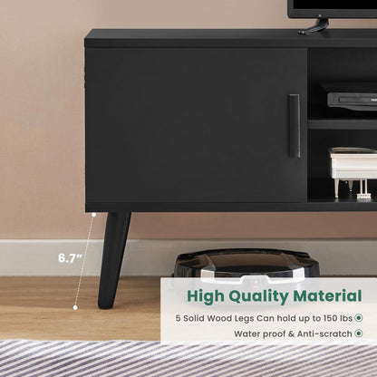 TV Stand for 60 Inch TV, TV Bench, Entertainment Center TV Console with 2 Storage Cabinets and Shelves, Media Console for Living Room, Bedroom, Black