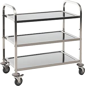 36" 3-Tier Kitchen Trolley Medical Treatment Laboratory Equipment Carts, Stainless Steel Rolling Kitchen Island, Wheeled Storage Utility Serving Cart, 330LBS Heavy Gauge