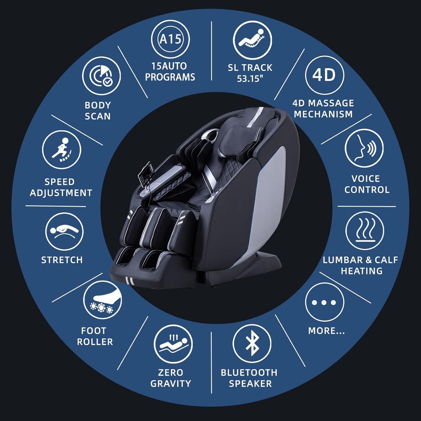 4D Massage Chair Full Body Massage Chair with Zero Gravity, Extended Footrest, SL Track, Yoga Stretch, Foot Rollers, and Heating Comfort with Mat & Cover (Black)