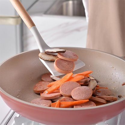 19 Piece Silicone Kitchenware Utensil Set Silicone Kitchen Utensils Set Heat Resistant Non-Stick Cooking Tool with Wooden Handles Silicone Cookware Set