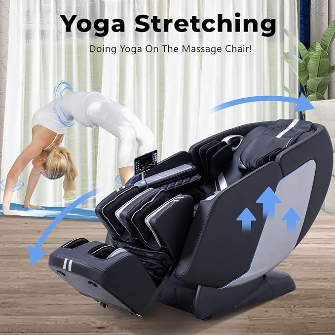 4D Massage Chair Full Body Massage Chair with Zero Gravity, Extended Footrest, SL Track, Yoga Stretch, Foot Rollers, and Heating Comfort with Mat & Cover (Black)