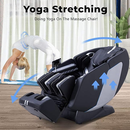 4D Massage Chair Full Body Massage Chair with Zero Gravity, Extended Footrest, SL Track, Yoga Stretch, Foot Rollers, and Heating Comfort with Mat & Cover (Black)