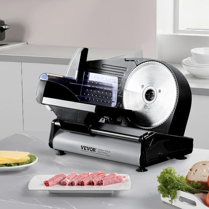 VEVOR Meat Slicer, 7.5 inch Electric Deli Food Slicer, 180W Meat Cutter with Two Premium SUS420 Blades, 0-0.6 inch Adjustable Thickness, Food Slicer Machine for Meat, Hard Bread and Cheese, Home Use