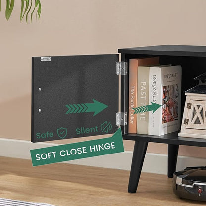 TV Stand for 60 Inch TV, TV Bench, Entertainment Center TV Console with 2 Storage Cabinets and Shelves, Media Console for Living Room, Bedroom, Black