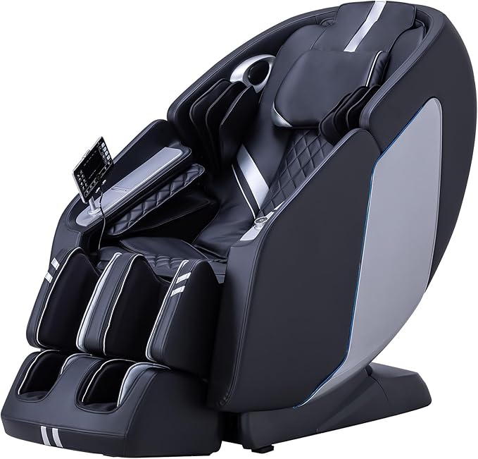 4D Massage Chair Full Body Massage Chair with Zero Gravity, Extended Footrest, SL Track, Yoga Stretch, Foot Rollers, and Heating Comfort with Mat & Cover (Black)