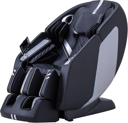 4D Massage Chair Full Body Massage Chair with Zero Gravity, Extended Footrest, SL Track, Yoga Stretch, Foot Rollers, and Heating Comfort with Mat & Cover (Black)