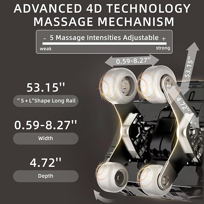 4D Massage Chair Full Body Massage Chair with Zero Gravity, Extended Footrest, SL Track, Yoga Stretch, Foot Rollers, and Heating Comfort with Mat & Cover (Black)