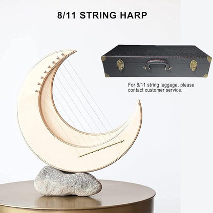 Lyre Harp 8/11 String Moon Shape Mahogany Harp Ornament, Portable Musical Stringed Instrument for Adult Children and Beginner, Gift Lira Arpa with Tuning Wrench, Pick, Strings and Bag