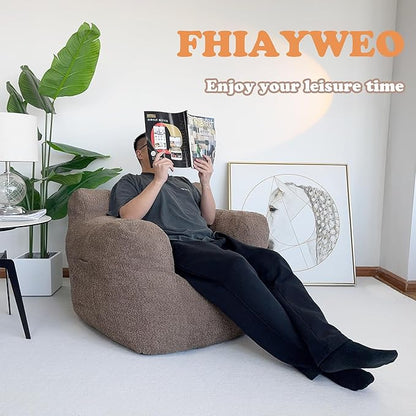 Bean Bag Chair with Filler, Bean Bag Sofa with Tufted Soft Stuffed Filling, Fluffy and Lazy Sofa, Comfy Cozy BeanBag Chairs with Memory Foam for Dorm, Apartment, Living Room (Brown)