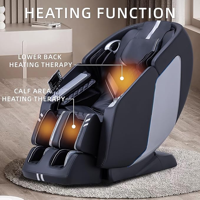 4D Massage Chair Full Body Massage Chair with Zero Gravity, Extended Footrest, SL Track, Yoga Stretch, Foot Rollers, and Heating Comfort with Mat & Cover (Black)