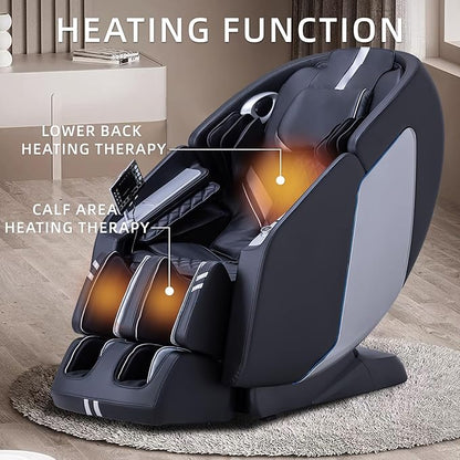 4D Massage Chair Full Body Massage Chair with Zero Gravity, Extended Footrest, SL Track, Yoga Stretch, Foot Rollers, and Heating Comfort with Mat & Cover (Black)