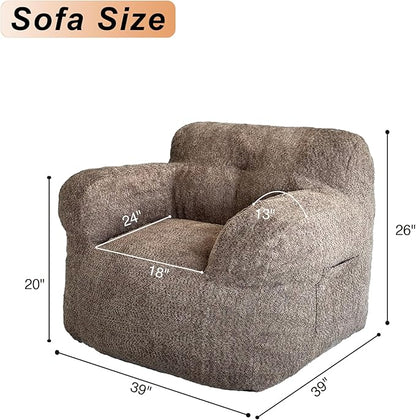 Bean Bag Chair with Filler, Bean Bag Sofa with Tufted Soft Stuffed Filling, Fluffy and Lazy Sofa, Comfy Cozy BeanBag Chairs with Memory Foam for Dorm, Apartment, Living Room (Brown)