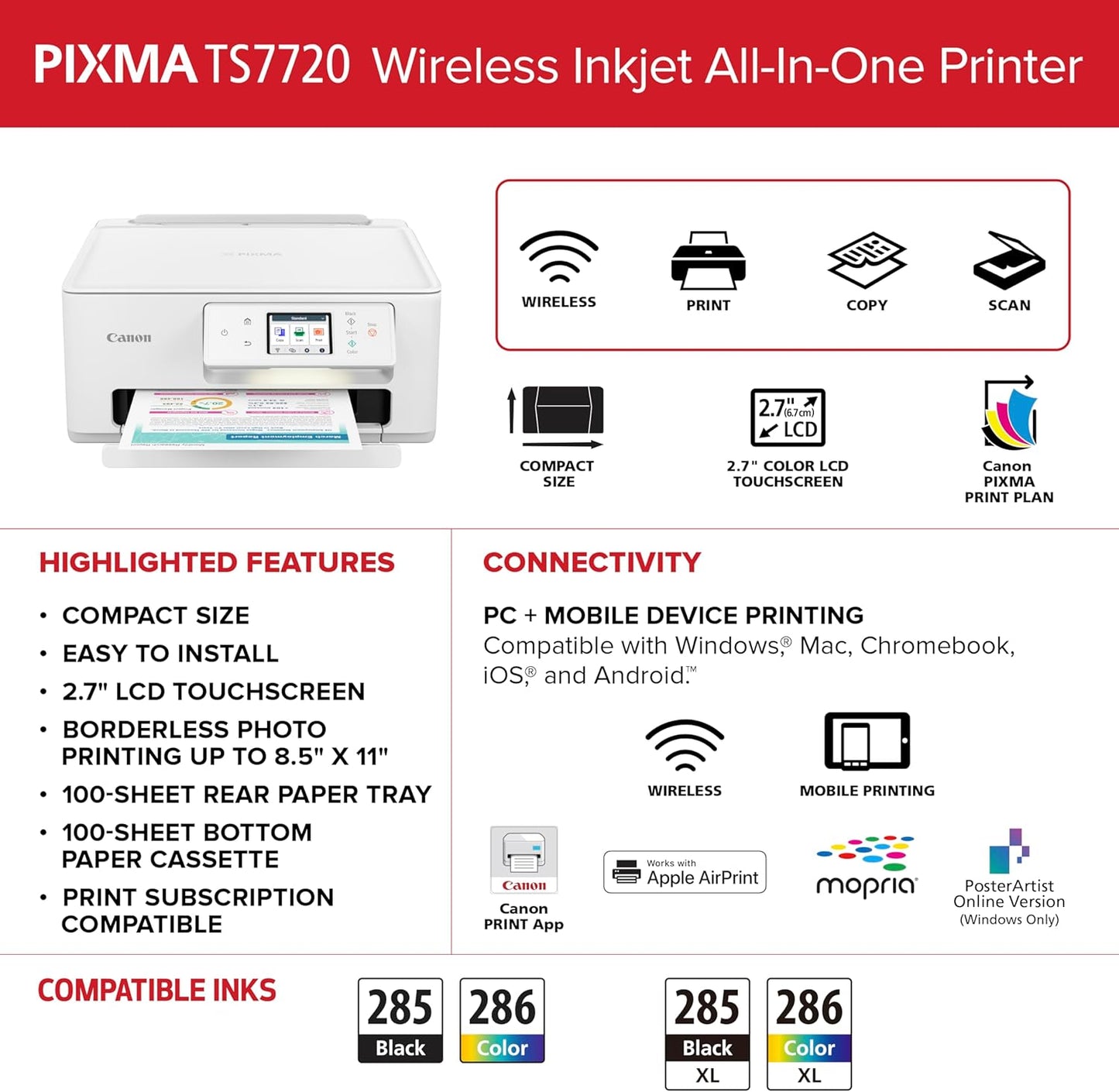 Canon PIXMA TS7720 – Wireless Home All-in-One Printer