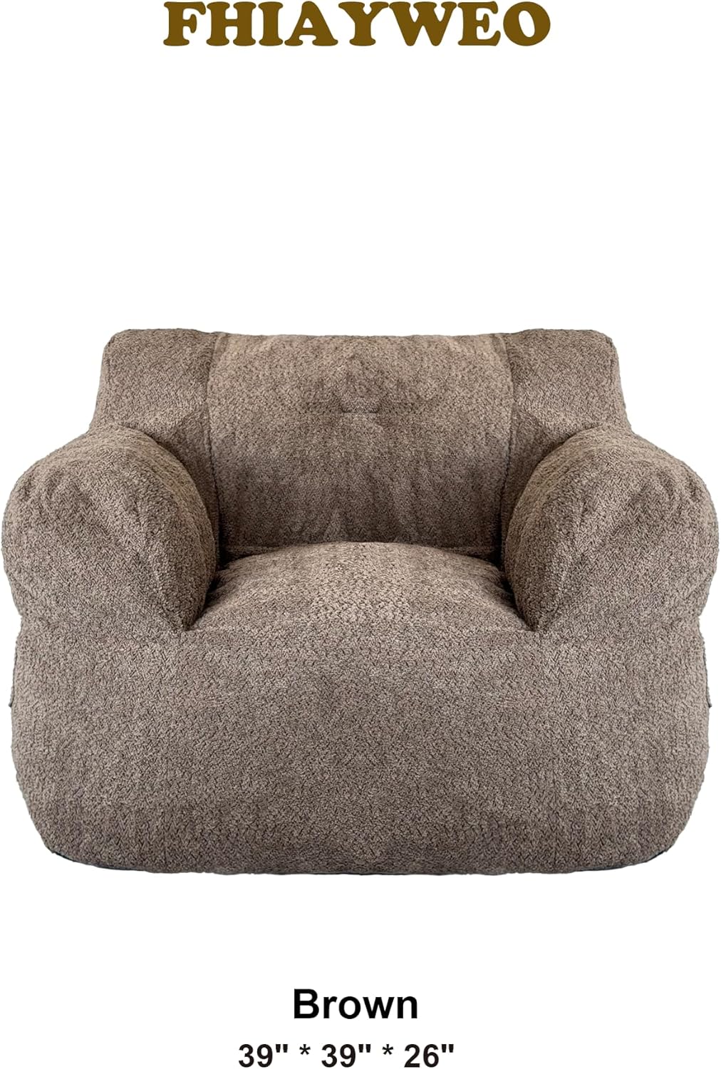 Bean Bag Chair with Filler, Bean Bag Sofa with Tufted Soft Stuffed Filling, Fluffy and Lazy Sofa, Comfy Cozy BeanBag Chairs with Memory Foam for Dorm, Apartment, Living Room (Brown)