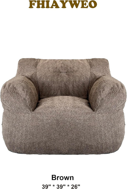 Bean Bag Chair with Filler, Bean Bag Sofa with Tufted Soft Stuffed Filling, Fluffy and Lazy Sofa, Comfy Cozy BeanBag Chairs with Memory Foam for Dorm, Apartment, Living Room (Brown)