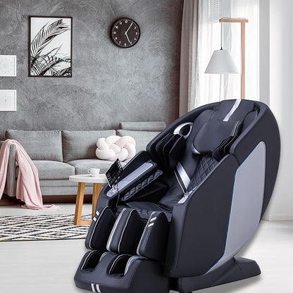 4D Massage Chair Full Body Massage Chair with Zero Gravity, Extended Footrest, SL Track, Yoga Stretch, Foot Rollers, and Heating Comfort with Mat & Cover (Black)