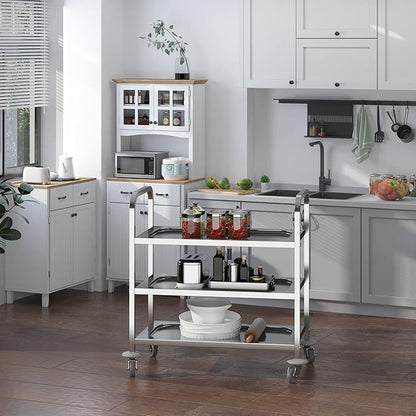 36" 3-Tier Kitchen Trolley Medical Treatment Laboratory Equipment Carts, Stainless Steel Rolling Kitchen Island, Wheeled Storage Utility Serving Cart, 330LBS Heavy Gauge