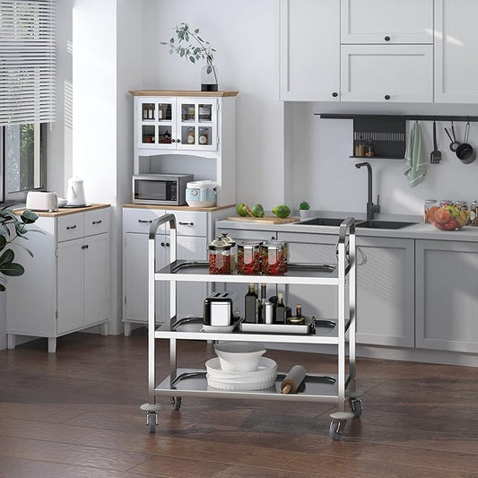 36" 3-Tier Kitchen Trolley Medical Treatment Laboratory Equipment Carts, Stainless Steel Rolling Kitchen Island, Wheeled Storage Utility Serving Cart, 330LBS Heavy Gauge