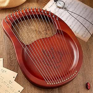 TTOBHF Lyre Harp 16/21/24 String Metal String Lyre, Professional Lap Harp Musical Instrument for Adult Beginner Music Amateurs(16-string-boarded-brown)