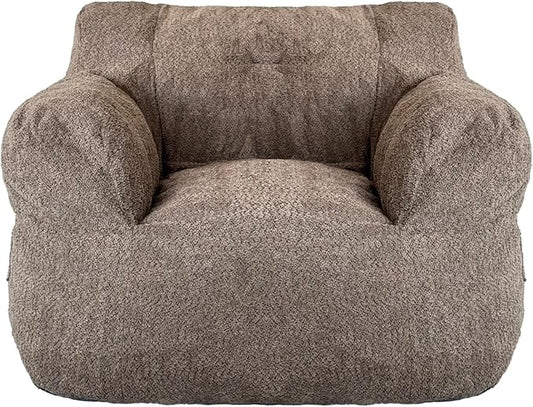 Bean Bag Chair with Filler, Bean Bag Sofa with Tufted Soft Stuffed Filling, Fluffy and Lazy Sofa, Comfy Cozy BeanBag Chairs with Memory Foam for Dorm, Apartment, Living Room (Brown)
