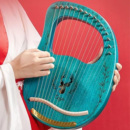 TTOBHF Lyre Harp 16/21/24 String Metal String Lyre, Professional Lap Harp Musical Instrument for Adult Beginner Music Amateurs(16-string-boarded-brown)