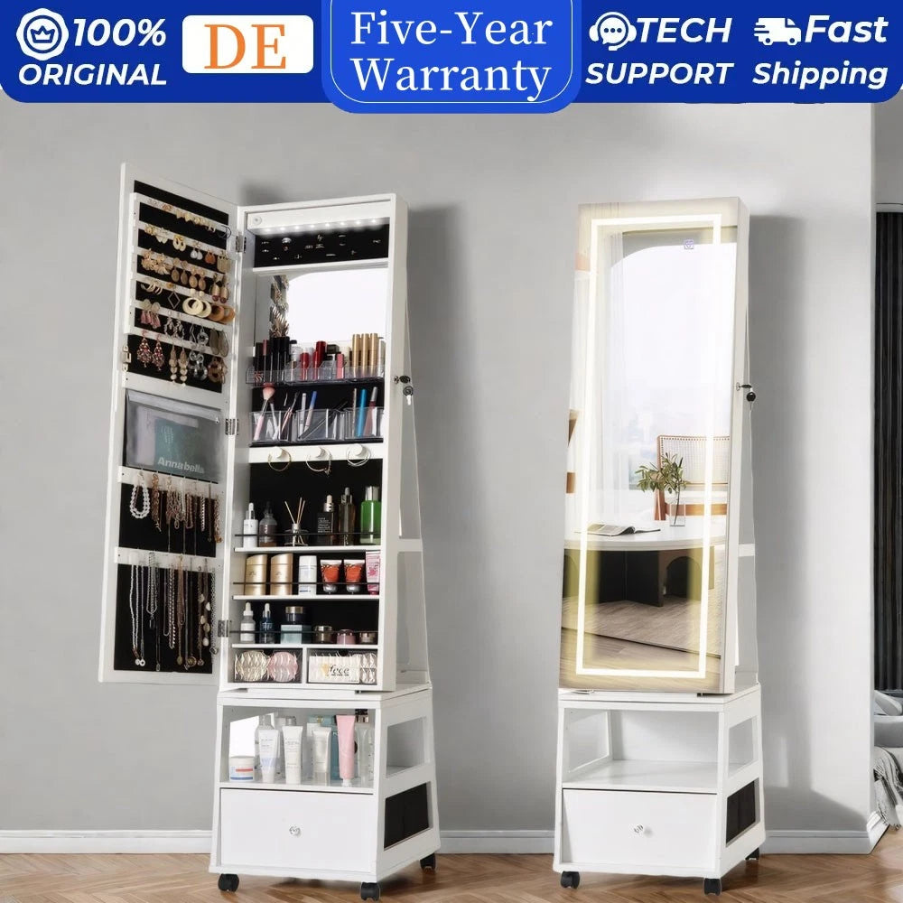 Garvee Jewelry Organizer Cabinet with Full-Length Mirror,360° Rotating Mirror