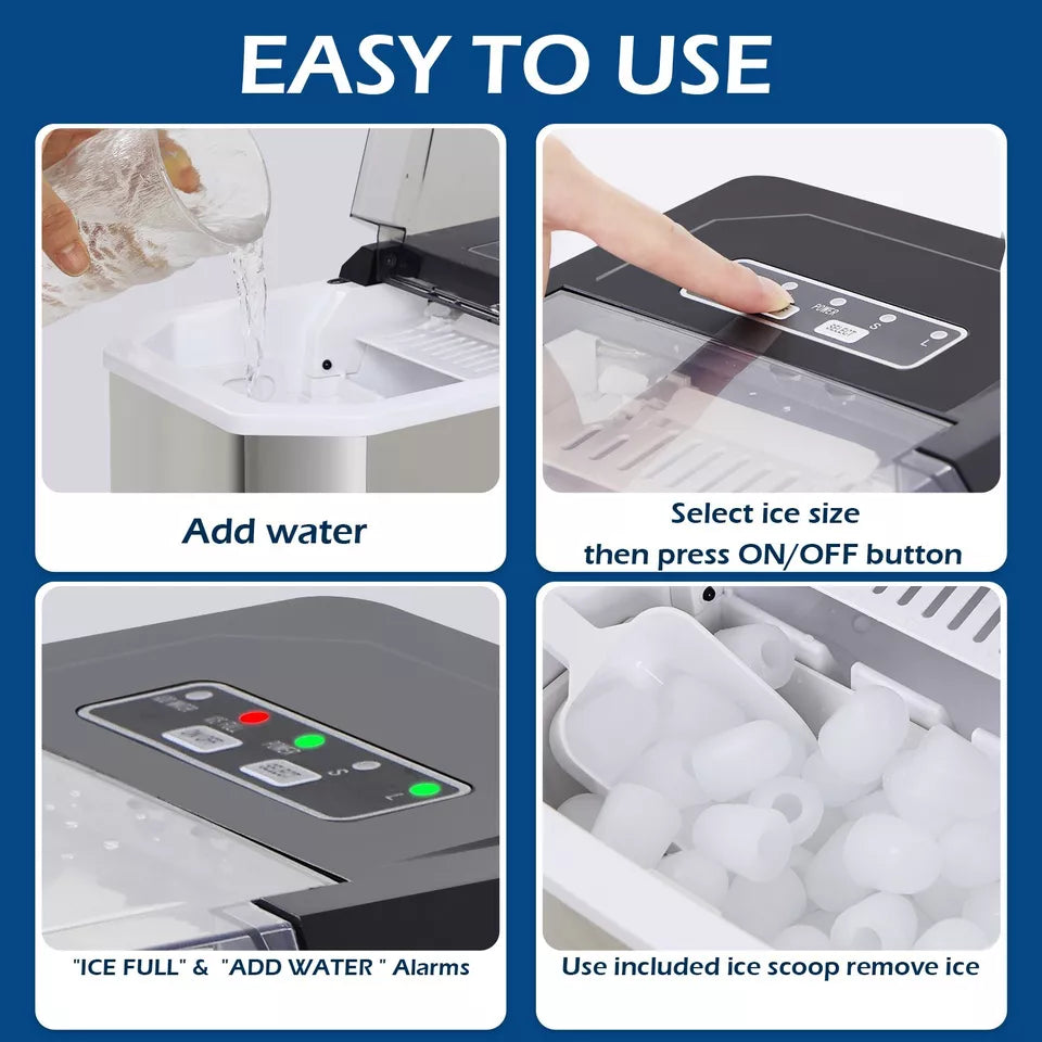 Compact Stainless Steel Portable Ice Maker Countertop Ice Cube Machine Boat RV