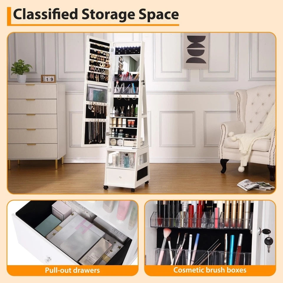 Garvee Jewelry Organizer Cabinet with Full-Length Mirror,360° Rotating Mirror