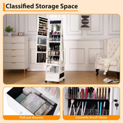 Garvee Jewelry Organizer Cabinet with Full-Length Mirror,360° Rotating Mirror