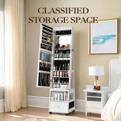 Garvee Jewelry Organizer Cabinet with Full-Length Mirror,360° Rotating Mirror