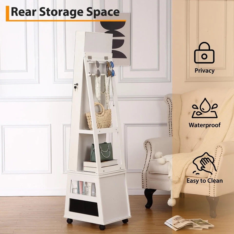 Garvee Jewelry Organizer Cabinet with Full-Length Mirror,360° Rotating Mirror