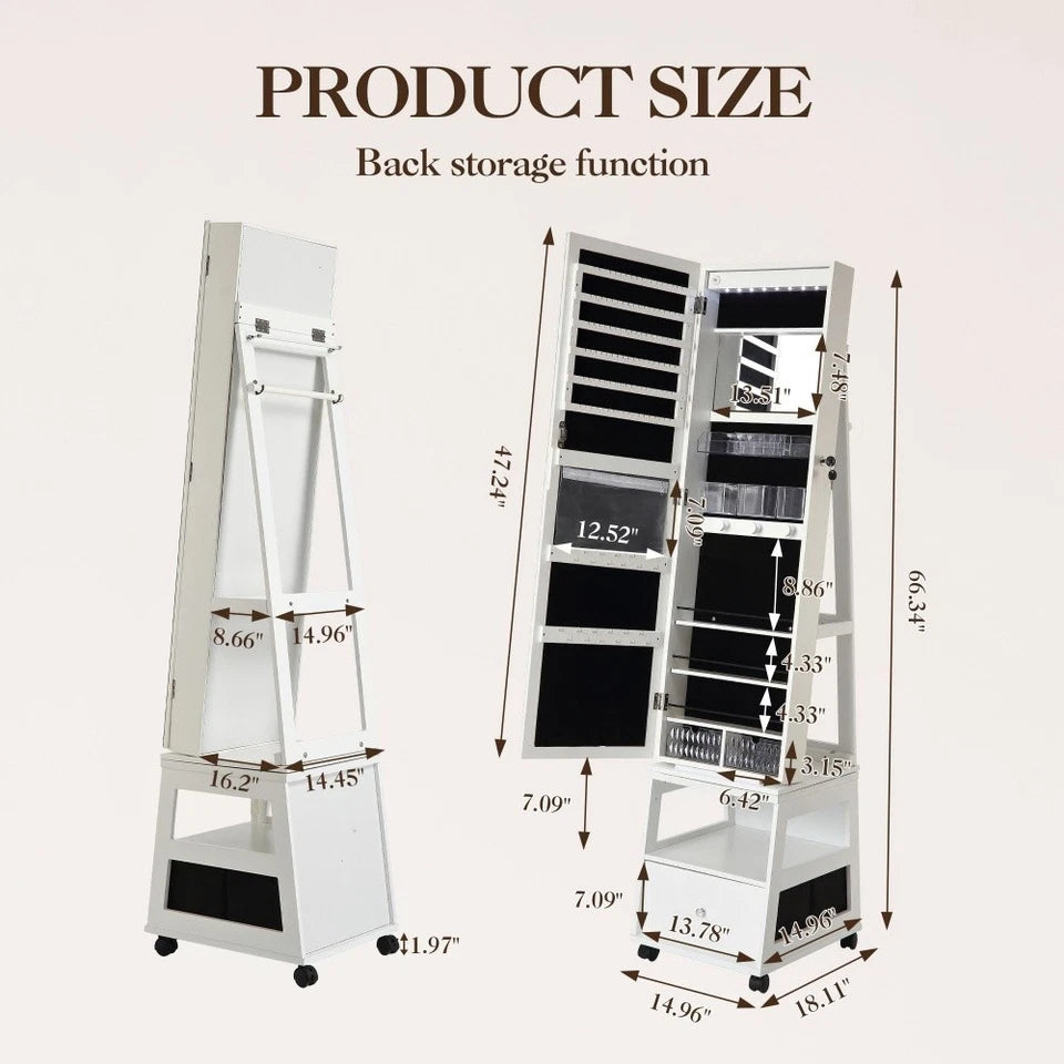 Garvee Jewelry Organizer Cabinet with Full-Length Mirror,360° Rotating Mirror