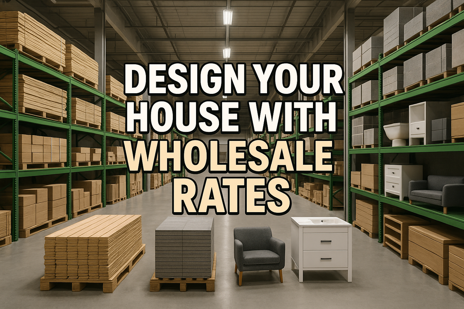Warehouse image, saying that design your house with wholesale rate